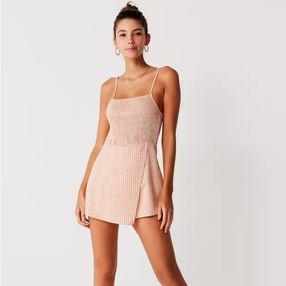 Urban Outfitters Smocked Gingham Skort Romper - Picture 1 of 9